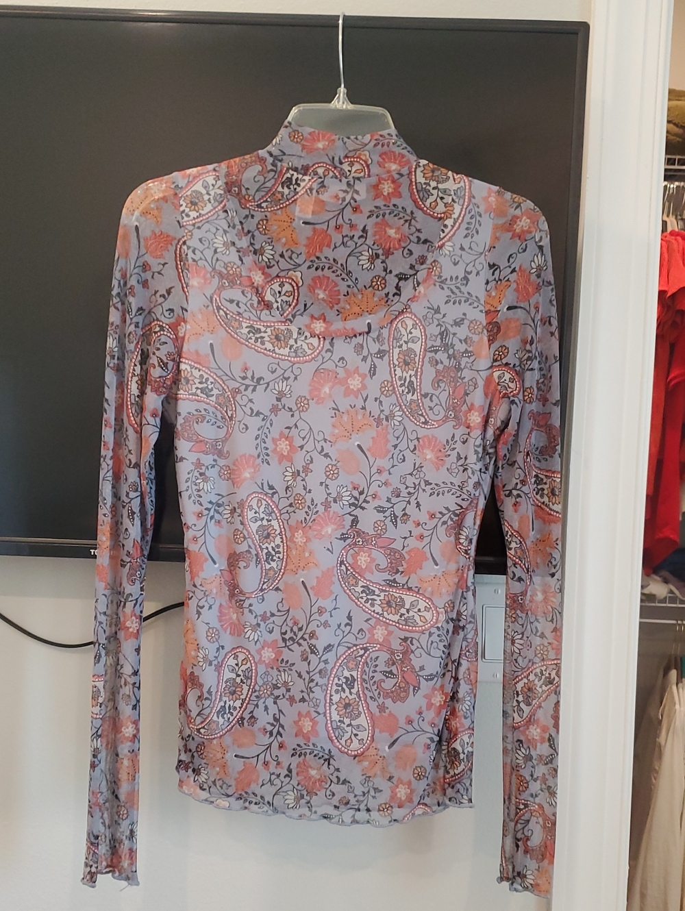 Willow Lavender Paisley Floral Long Sleeve Tee with Orange Accents